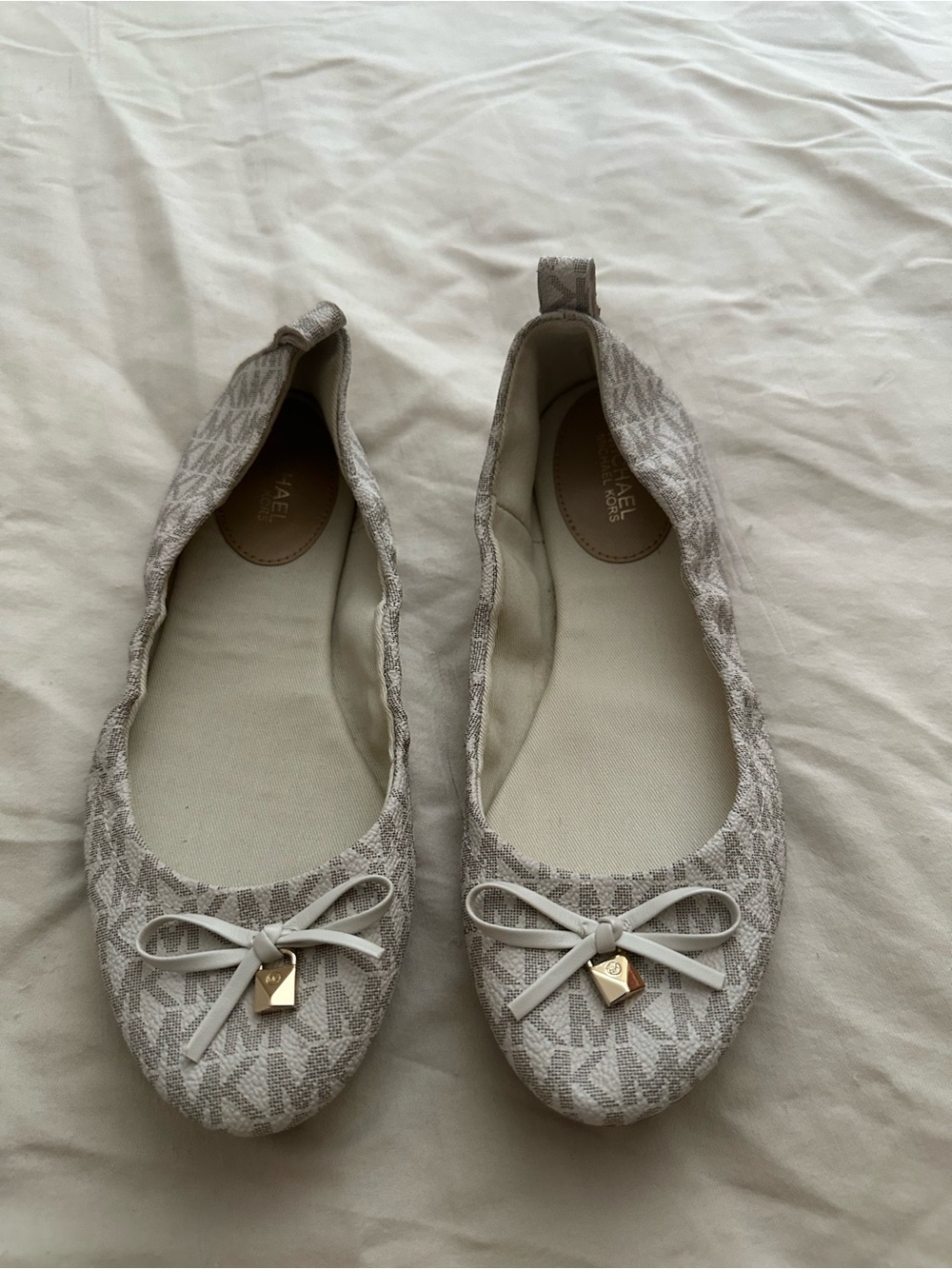 Michael Kors Taupe MK Logo Bow Ballet Flats